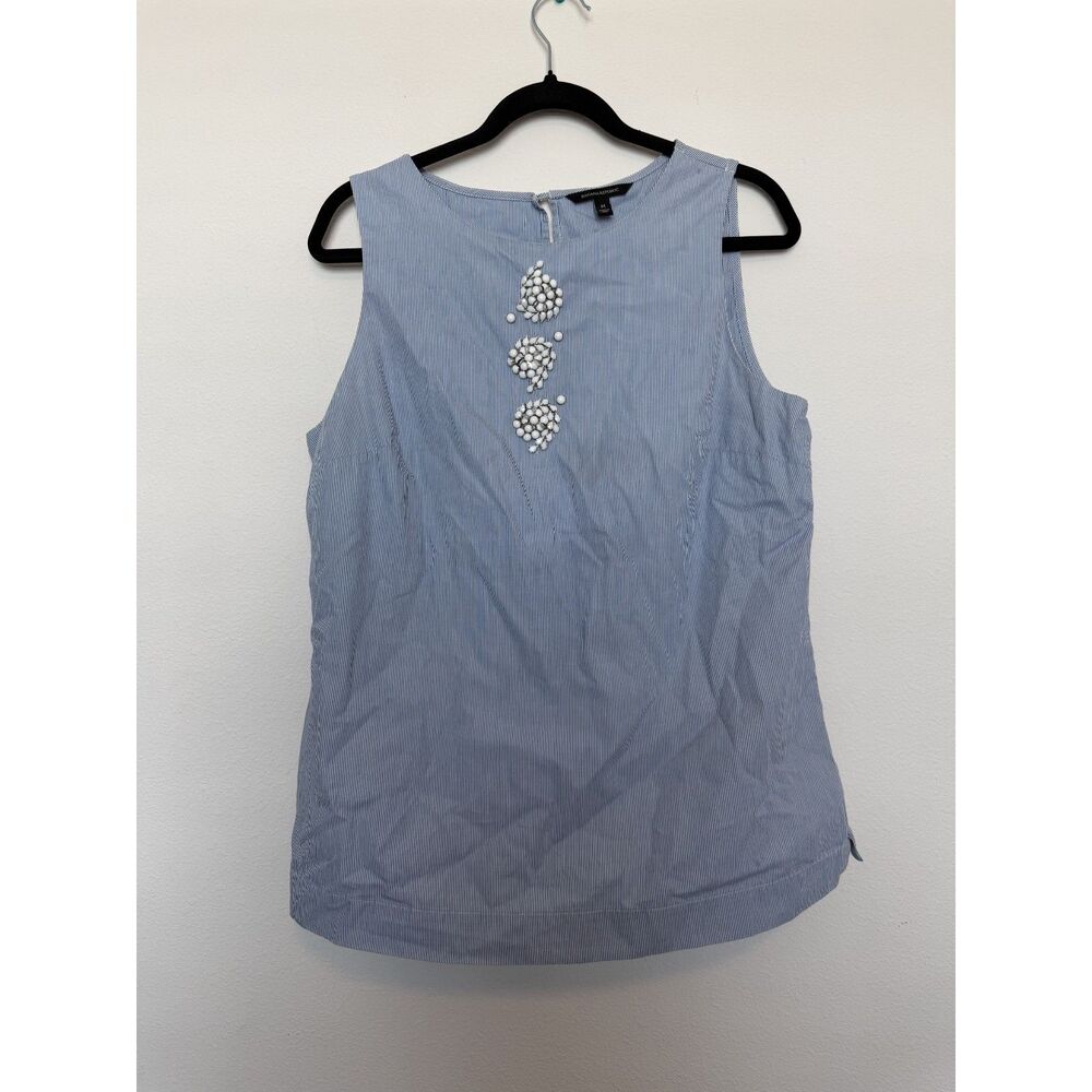 Banana Republic pinstripe beaded sleeveless top in blue and white